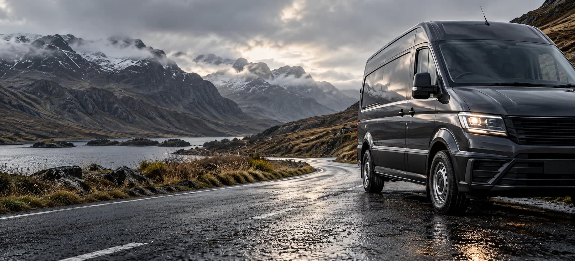 Illustration of a service van on a quiet Scottish Highland road